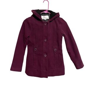 KC Collections Girls 10 Eggplant Purple Hooded Winter Pea Coat Quilted Lining
